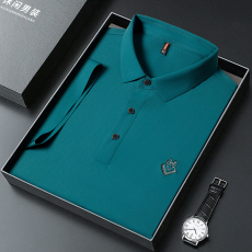 批发夏季男士短袖翻领t恤衫休闲爸爸装冰丝凉感开衩无缝华夫格polo衫