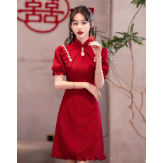 批发2026夏季新款红色复古<b class='q'>新娘</b>旗袍改良<b class='q'>敬酒</b>订婚提花平时可穿礼<b class='q'>服</b>裙子