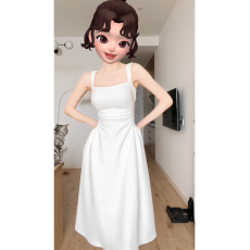 批发有拉链服法式露肩无袖吊带连衣裙子女高级显瘦收腰长裙小个子