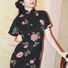 批发夏季新复古文艺平肩真襟年轻长款高档老<b class='q'>上海</b><b class='q'>旗袍</b>女被偏爱的玫瑰