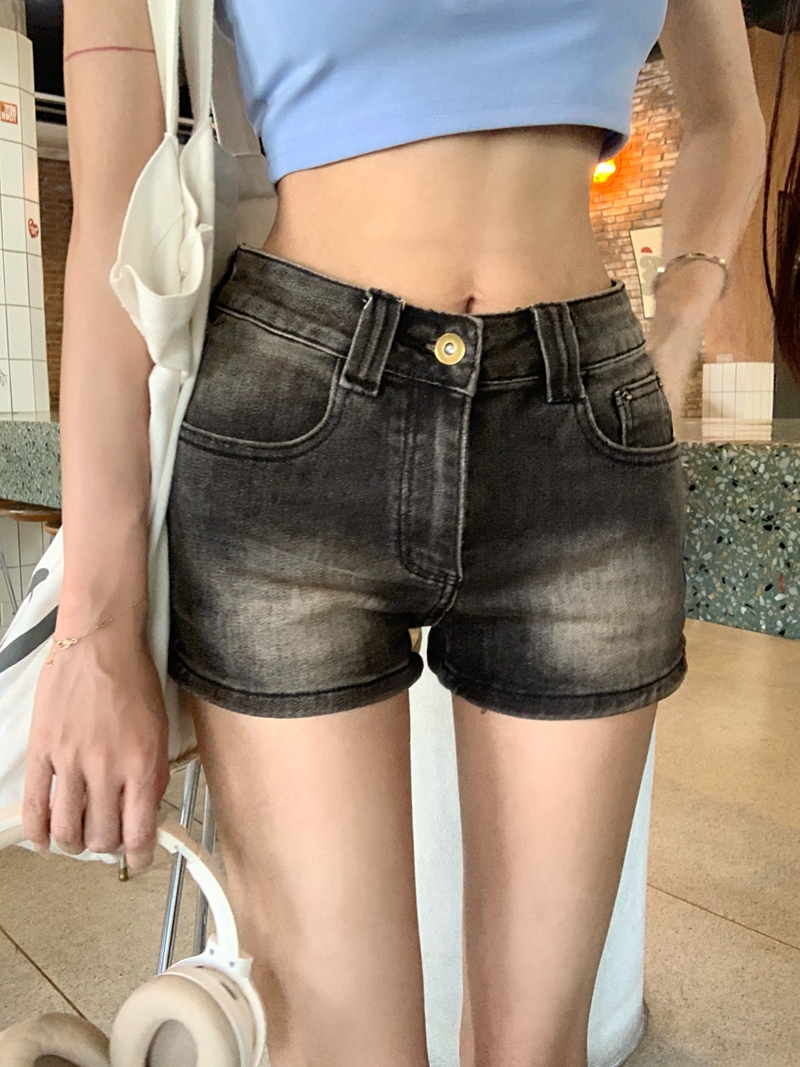 PF4976#新款牛仔短裤女水洗设计感后袋袋盖辣妹性感超短裤子