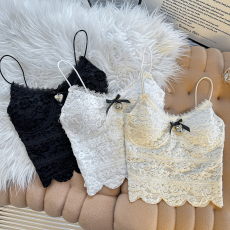 批发纯欲蕾丝小吊带背心女<b class='q'>春</b>季新款法式别致带胸垫外穿内搭美背短上衣