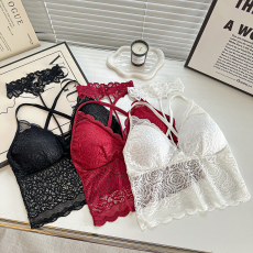 批发纯欲性感红色蕾丝吊带小背心女2024<b class='q'>春</b>季内搭裹胸挂脖美背上衣