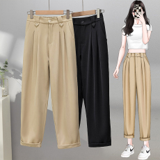 批发实拍大码九分直筒西装裤女梨形身材胖妹妹复古卷边休闲<b class='q'>哈伦裤</b>