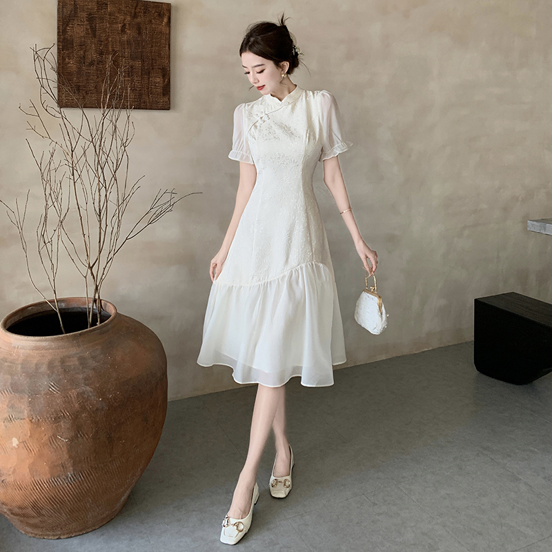 PF5743#裙子夏季女装新中式旗袍改良复古小时风连衣裙拼接设计感气质女裝...