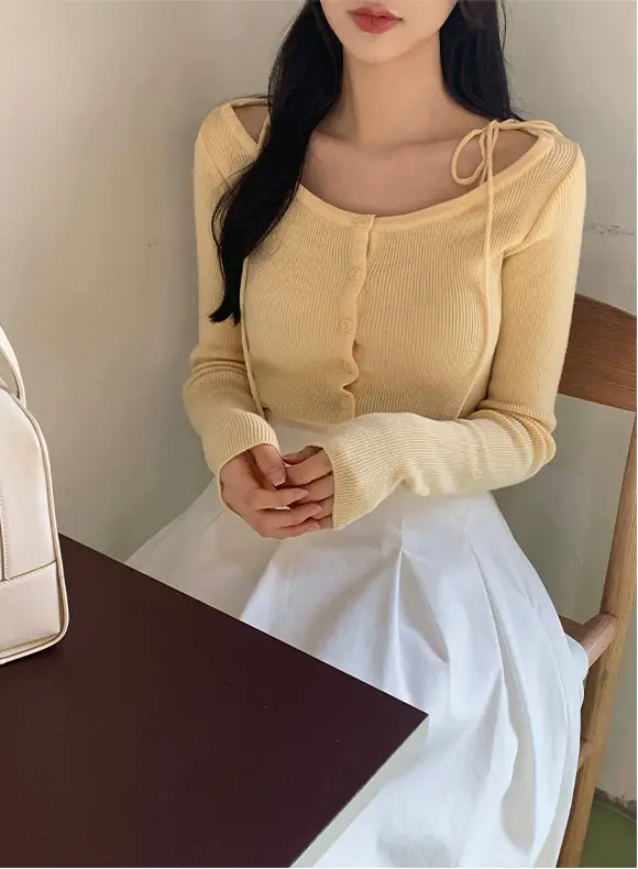 프렌치 스타일 체크 카라 니트 셔츠 상세 이미지 6