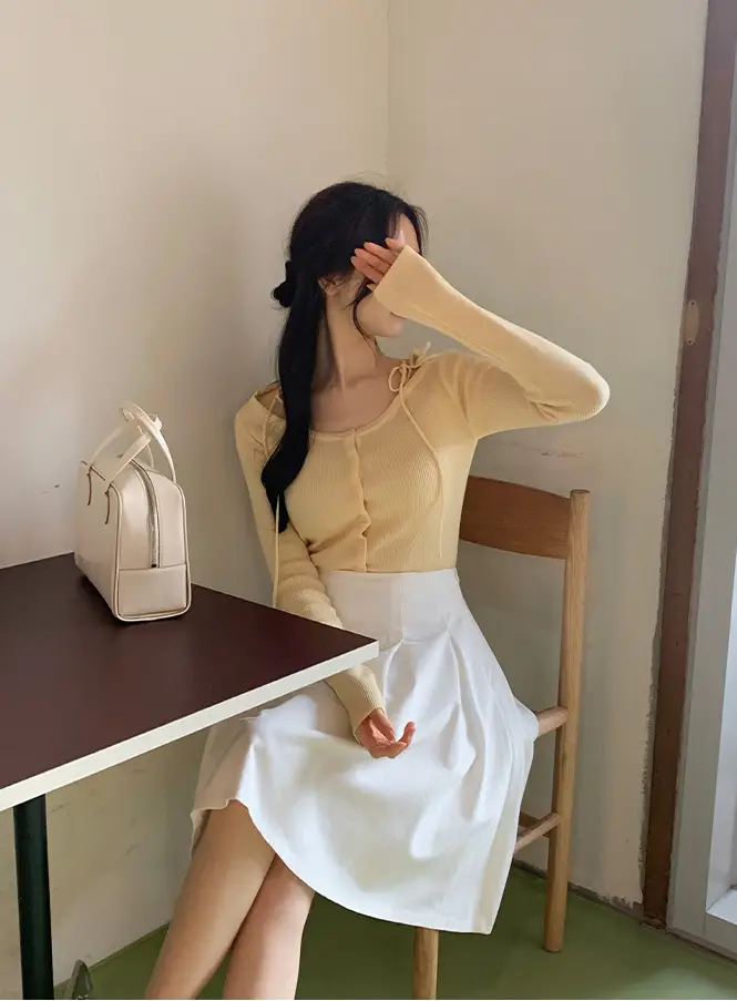 프렌치 스타일 체크 카라 니트 셔츠 상세 이미지 8
