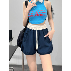 批发实拍 夏季<b class='q'>新款</b>高质量斜纹宽松女短裤夏<b class='q'>新款</b>阔腿裤拼色休闲裤