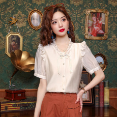 批发实拍2026夏季新中式雪纺衬衫女士复古国风衬衣盘扣上衣短袖