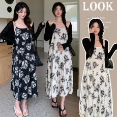 批发实拍 网红孕妇装大码雪纺压褶孕妇吊带裙孕妇两件套