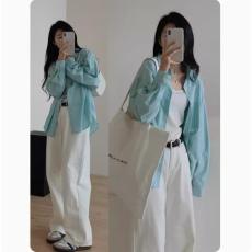 批发薄荷蓝绿色<b class='q'>条纹</b><b class='q'>衬衫</b>女2026年新款上衣设计感小众<b class='q'>衬衣</b>外套春秋夏季