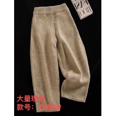 批发大品牌折扣店外贸货<b class='q'>原</b>尾<b class='q'>单</b>剪标女装羊毛高腰阔腿针织裤子棒针粗线