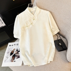 批发真醋酸缎面提花<b class='q'>衬衫</b>女2026夏季短袖高级感新中式盘扣国风上衣