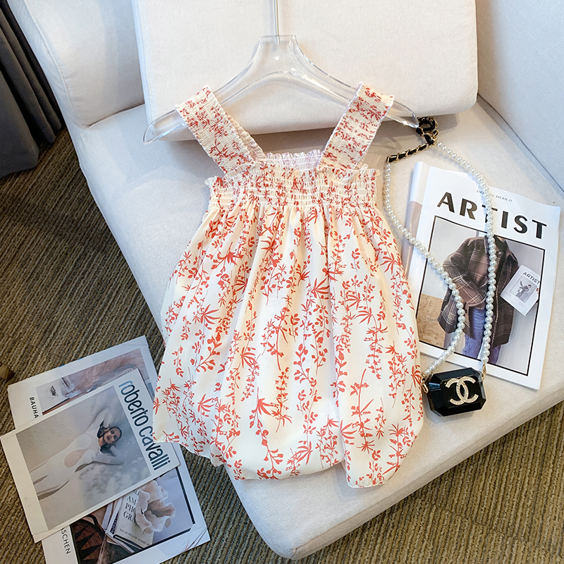 실사 대 물품 2026 여름 새로운 ins 디자인 센스 꽃무늬 쉬폰 블라우스 슬립 민소매 달콤함 맨위 여성