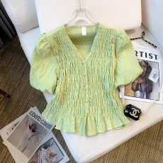 批发实拍 大货 2026夏季新款韩版气质褶皱<b class='q'>衬衣</b>泡泡<b class='q'>短袖</b>雪纺<b class='q'>衬衫</b>上衣<b class='q'>女</b>