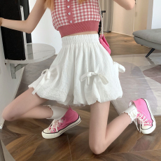 批发高腰蓬蓬蝴蝶结阔腿短裤女夏装薄款宽松显瘦外穿小个子休闲裤子女