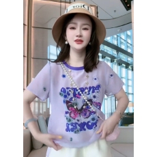 批发时尚可爱图案设计圆领短袖真丝减龄百搭气质T桖衫2026夏季新款女