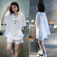 批发官图休闲短袖套<b class='q'>装</b>女2026夏季新款洋气宽松连帽运动服百搭短裤两件
