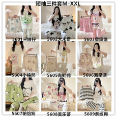 批发三件<b class='q'>套装</b>睡衣女夏季新款仿棉短袖卡通爆款甜美可爱宽松少女家居服