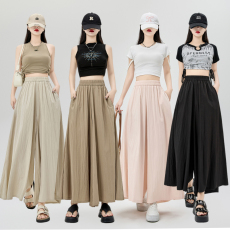 批发杏色大摆九分裤裙女春夏2026新款慵懒<b class='q'>休闲</b>冰丝阔腿裤宽松山本裙裤