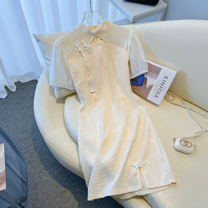 FA36337# 旗袍新款改良版少女夏季高雅小个子显瘦显高新中式短款连衣裙 服裝批發女裝批發服飾貨源