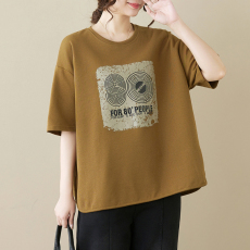 批发实拍夏装新款韩版<b class='q'>大码</b>显瘦印花套头时髦<b class='q'>女</b>士短袖t恤休闲上衣