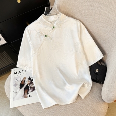 批发重工提花重磅<b class='q'>真丝</b>短袖<b class='q'>衬衫</b>女夏复古盘扣白色仙鹤2026年夏新款上衣