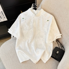 批发新中式<b class='q'>真丝</b><b class='q'>衬衫</b>女白色夏季设计感小众国风盘扣提花桑蚕丝气质上衣