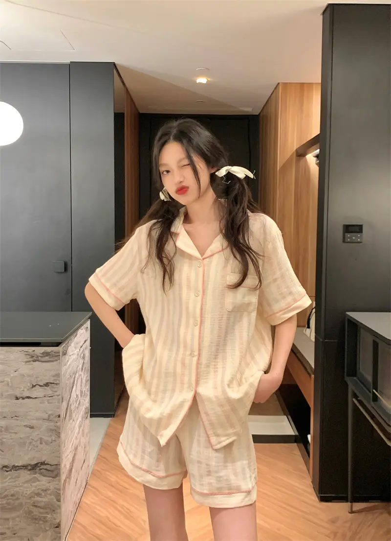 마카롱 컬러 오일페인팅 레인보우 스트라이프 홈웨어 세트 상세 이미지 5