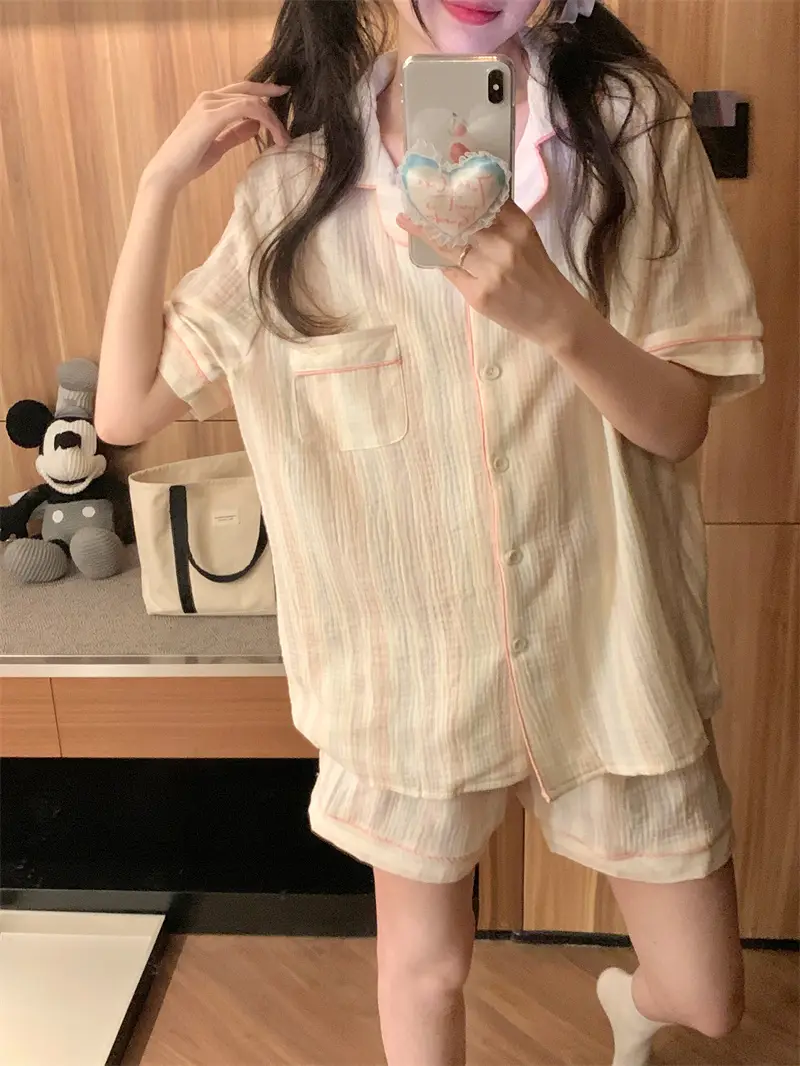 마카롱 컬러 오일페인팅 레인보우 스트라이프 홈웨어 세트 상세 이미지 6