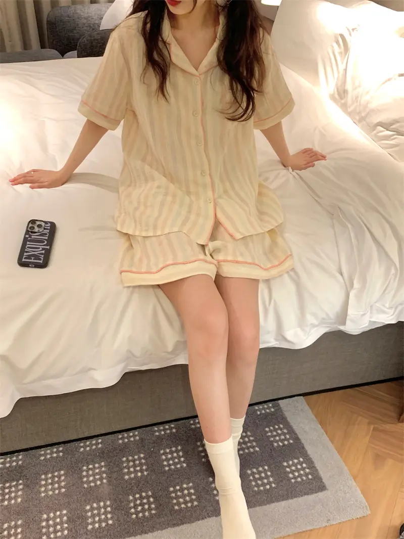 마카롱 컬러 오일페인팅 레인보우 스트라이프 홈웨어 세트 상세 이미지 7