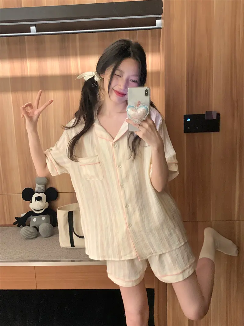 마카롱 컬러 오일페인팅 레인보우 스트라이프 홈웨어 세트 상세 이미지 8