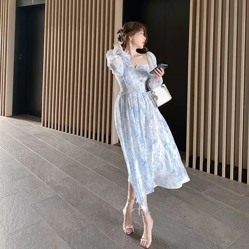 Slightly fat and light luxury custom French fat mm pure desire floral dress fashionable waist slimming high-end skirt