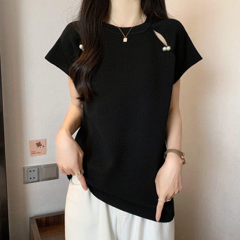 실사 통통한 여동생 빅 사이즈 여성 의류 여름 새로운 Feifei 소매 반팔 티셔츠 슬림해 보이는 얼음 실크 맨위 한국 스타일 작은 셔츠