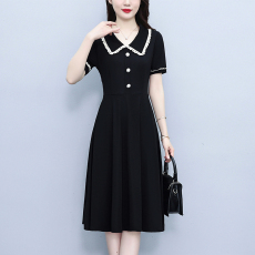 批发气质简约时尚<b class='q'>大码</b><b class='q'>女</b>装胖mm洋气修身中长款短袖夏季新款<b class='q'>连衣裙</b>黑色