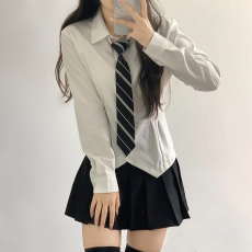 批发创峰酷丝绵jk制服夏季设计感学院风衬衣纯欲长袖收腰修身白色衬衫