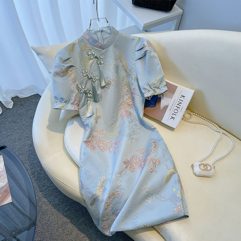 FA36335# 改良旗袍裙别致高级感时尚新中式气质显瘦名媛温柔系新款夏季 服裝批發女裝批發服飾貨源