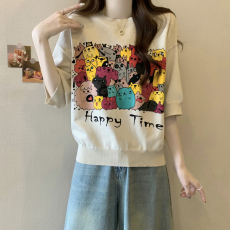 批发2026年大码女装<b class='q'>夏</b>季新款卡通提花上衣胖mm妹妹200斤半袖圆领T恤衫