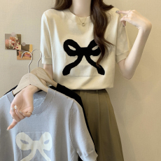 批发实拍2026年大码女装<b class='q'>夏</b>新款胖妹妹200斤提花冰丝上衣胖mm蝴蝶结T恤