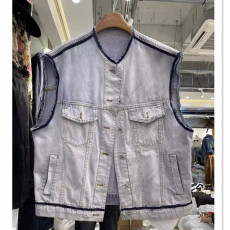 批发复古甜酷做旧牛仔马甲女宽松砂洗无袖坎肩
