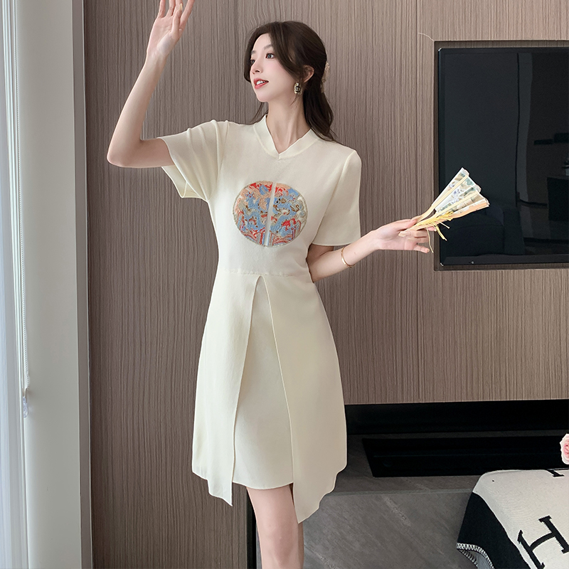 PF7543#小众高级感新中式连衣裙女夏季高端独特赫本风针织连衣裙