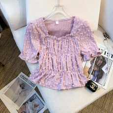 批发实拍 大货 2026夏季新款ins设计感百褶<b class='q'>雪纺衫</b>小众洋气显瘦上衣女