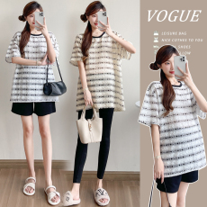 批发实拍夏季新款韩版条纹T恤<b class='q'>宽松</b>中长款<b class='q'>孕妇</b><b class='q'>上衣</b>套装