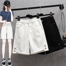 批发实拍夏新款大码弹力直筒牛仔五分裤胖MM<b class='q'>韩版</b>松紧腰洋气<b class='q'>女</b>中裤