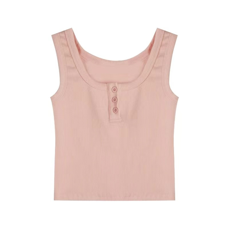 Official photo Pink camisole for women with short slim-fitting bottoming shirt, racer-shaped top, sleeveless T-shirt