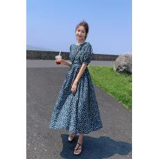 批发夏季年新款早春装雪纺碎花连衣裙子法式设计感掐腰长裙气质女