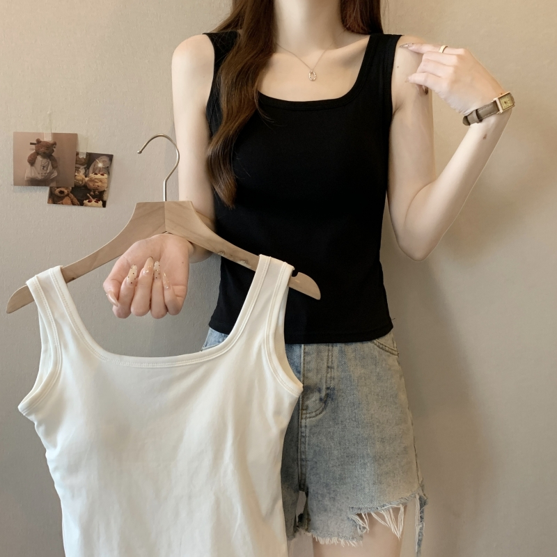 Real shot 40 count pure cotton 2024 summer camisole women's top solid color sleeveless T-shirt short slim fit bottoming shirt