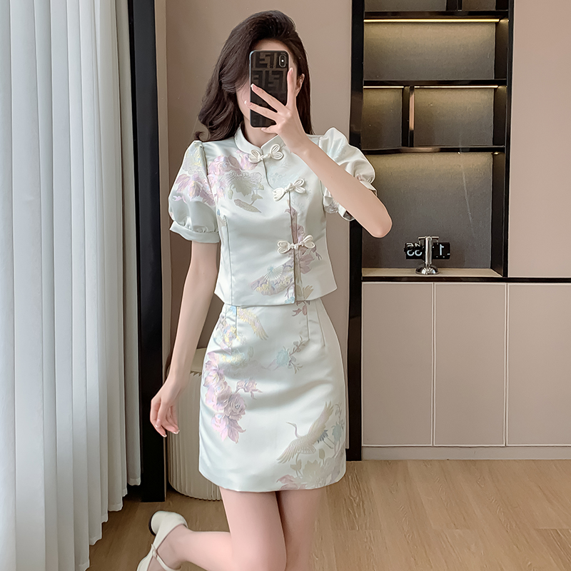 LN36456# 新中式国风夏季新款套装法式气质高级感时尚半身裙加两件套 服裝批發女裝批發服飾貨源