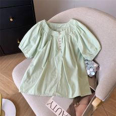 批发实拍◆夏季新款时尚<b class='q'>设计</b>感小众套头百搭衬衫甜美泡泡袖上衣