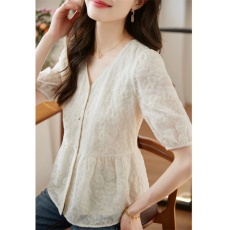 批发2026高货爆款~遮肚子<b class='q'>上衣</b>女雪纺衬衫半袖裙摆小衫v领衬衣